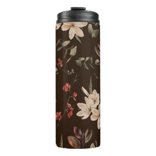 Bohemian Floral Dark: Nahtloses Wasserfarbenmuster Thermosbecher