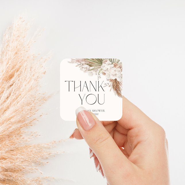 Bohemian Floral & Feathers Shower Thank You Quadratischer Aufkleber (Von Creator hochgeladen)