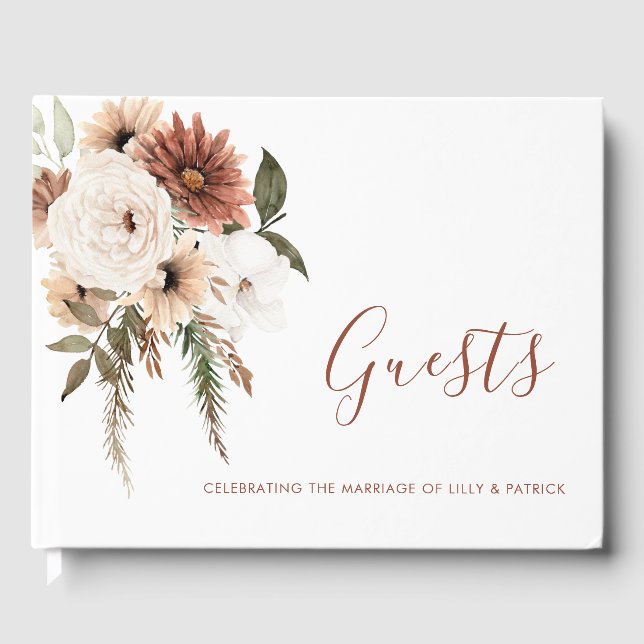 Bohemian Floral Terracotta Wedding Gästebuch (Vorderseite)