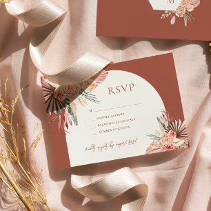 Bohemian Floral Terrakotta und Elfenbein Hochzeit Einladung
