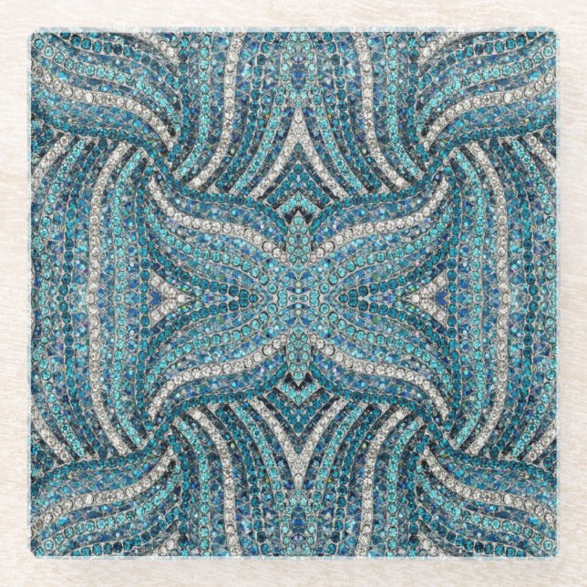 Bohemian Girly Chic Silver Grey Turquoise Glasuntersetzer (Vorderseite)