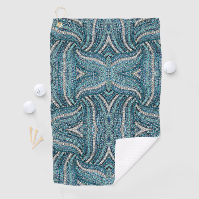 Bohemian Girly Chic Silver Grey Turquoise Golfhandtuch (Insitu)
