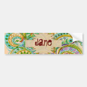 Bohemian Green Doodle Motif Nom Sticker