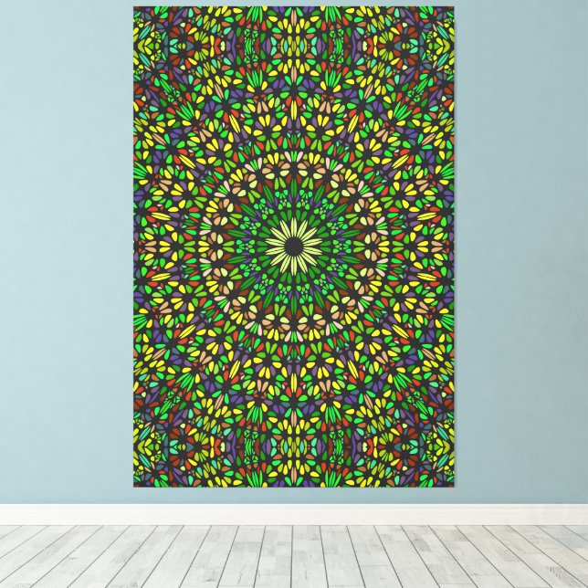Bohemian Green Stone Mandala Premium Wrapped  Leinwanddruck (Insitu (Holzboden))