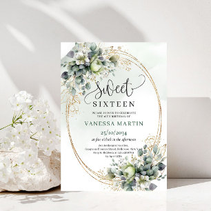 Bohemian Greenery Sweet Sixteen Dusty Green Einlad Einladung