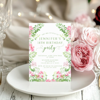 Bohemian Hot Pink Floral Adult Birthday Invitation Einladung