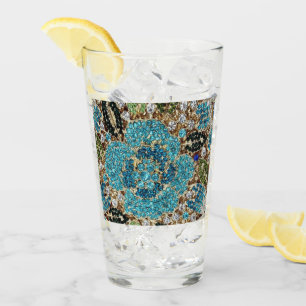 bohemian mädchenhafte silberne türkisblaue Blume Glas