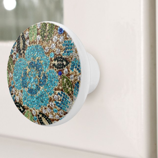 bohemian mädchenhafte silberne türkisblaue Blume Keramikknauf (bohemian girly chic silver turquoise blue flower ceramic knob)
