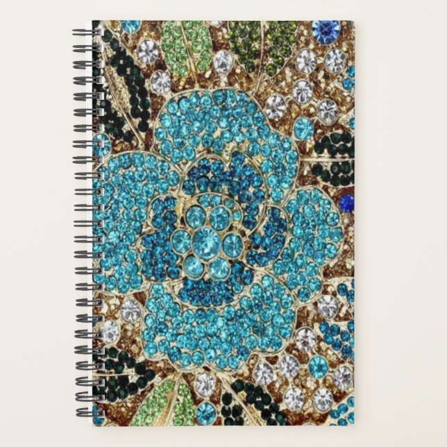 bohemian mädchenhafte silberne türkisblaue Blume Planer (Vorderseite)