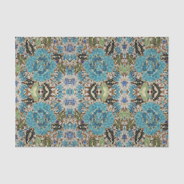bohemian mädchenhafte silberne türkisblaue Blume Seidenpapier (Vorderseite)