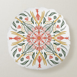 Bohemian Mandala Farbige Botanik Rundes Kissen
