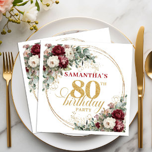 Bohemian Marsala Floral Gold 80. Geburtstag Servie Serviette