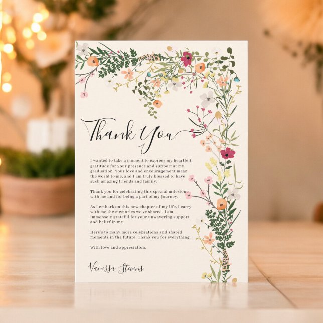 Bohemian meadow wild flowers spring graduation dankeskarte (Bohemian meadow wild flowers spring graduation thank you card)