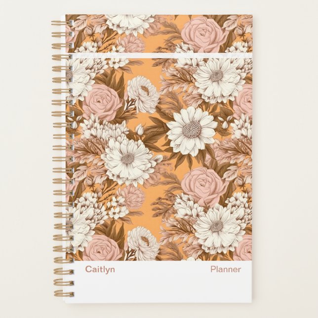 Bohemian Modern Orange and Peach Floral Planner (Devant)