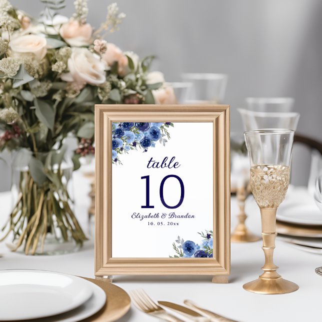 Bohemian Navy Blue Flowers – Country Wedding Tischnummer (Von Creator hochgeladen)