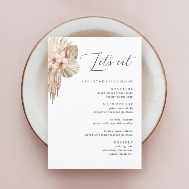 Bohemian Pampas Grass Mariage Dîner Menu (Créateur téléchargé)