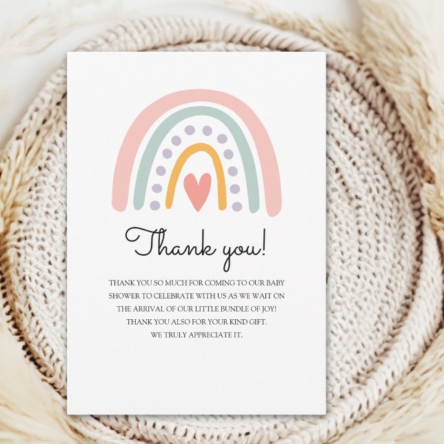 Bohemian Pastel Rainbow Baby Shower for a Girl Dankeskarte (Von Creator hochgeladen)