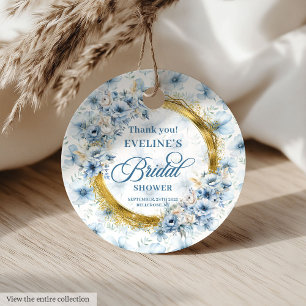 Bohemian Pastell Blau Gold Glitter Blumen Dusche Geschenkanhänger