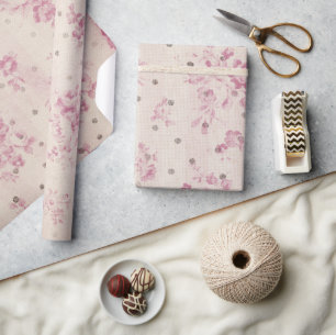 Bohemian Pastell-Rosa-Streifen Blumen-Punkte Geschenkpapier