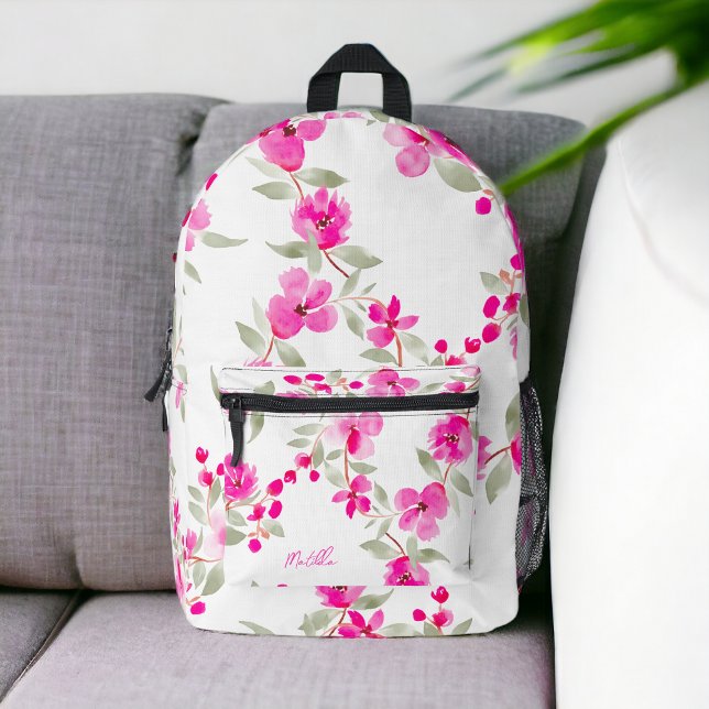 Bohemian pink cherry blossom name floral pattern bedruckter rucksack (Bohemian pink cherry blossom name floral pattern printed backpack)