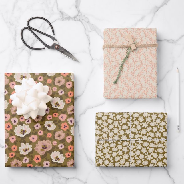 Bohemian romantic floral wedding shower geschenkpapier set (Vorderseite)