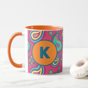 Bohemian-Rosa Paisley-Muster individuell monogramm Tasse