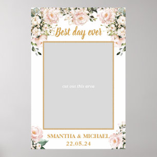 Bohemian rosafarbenes florales Gold Hochzeitsfoto- Poster