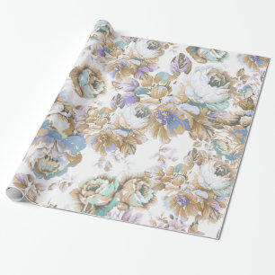 Bohemian rosafarbenes Lavendel Braun Türkis Rosen Geschenkpapier