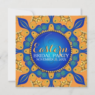 Bohemian Royal Blau Gold Orange Brautparty Einladung