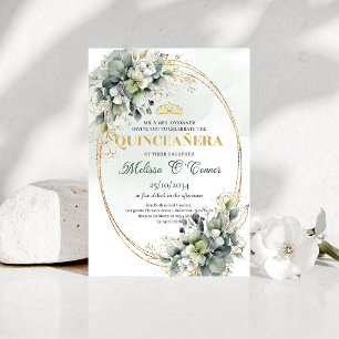 Bohemian Sage Grün Quinceañera Watercolor-Einladun Einladung