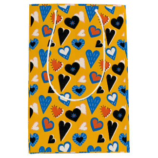 Bohemian Senfgelb und Blaue Whimsical Herzen Mittlere Geschenktüte