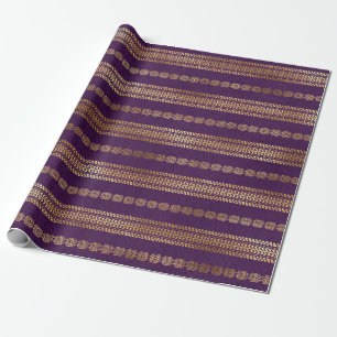 Bohemian Violett und Goldfolie Pfauenmuster Geschenkpapier