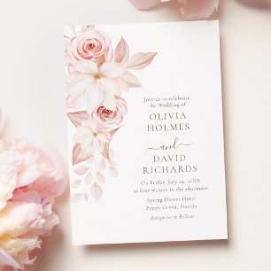 Bohemian Weiße und Rosa Rosen Hochzeits-Einladung Einladung