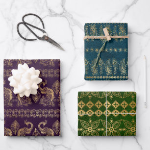 Bohemianischer Pfau Goldfolie auf texturiertem Hin Geschenkpapier Set