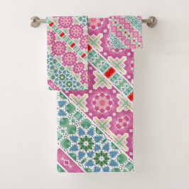 Bohemianisches Blumenmuster Wasserfarben-Mosaikdes Badhandtuch Set