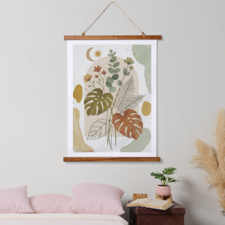 Bohemianisches botanisches Wandbild "Monsteria-Blä Wandteppich Mit Holzrahmen
