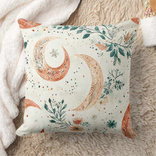 Bohemianisches himmlisches Halbmond-Blumenmuster Kissen