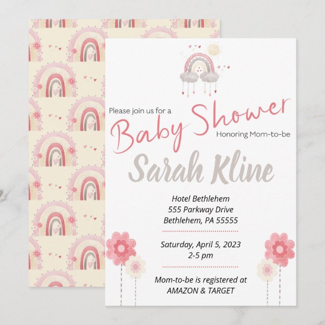 Bohemisch Baby Girl Dusche Einladung, boho Einladung (Vorne/Hinten)