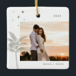 Bohemisch Beach Palm Tree Foto Keramik Ornament<br><div class="desc">Bohemische Strandpalme und Sterne,  Foto im rustikalen Salbei.</div>