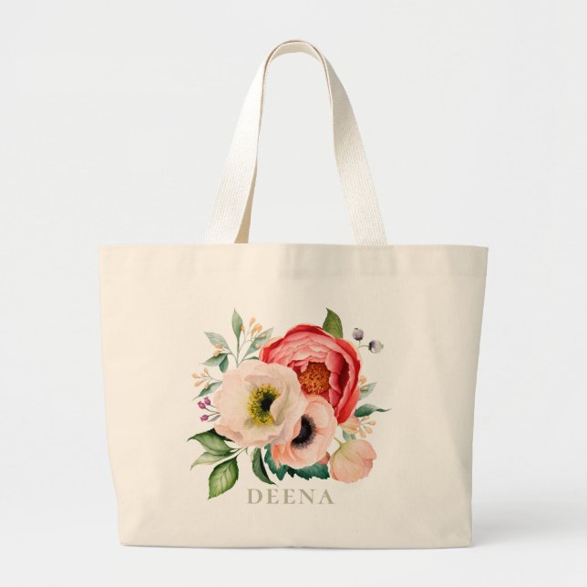 Bohemisch Blooms Bouquet Personalisiert Jumbo Stoffbeutel (Vorne)
