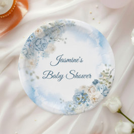 Bohemisch Blue Rose Baby Dusche Pappteller