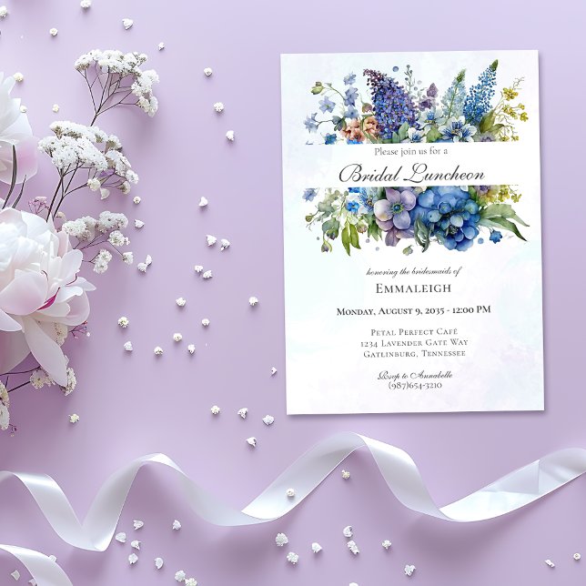 Bohemisch Blue Violet Watercolor Bridal Luncheon Einladung (Von Creator hochgeladen)