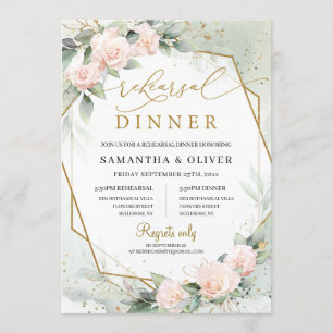 Bohemisch Blush Pink Blumengrün Goldene Hochzeit Einladung