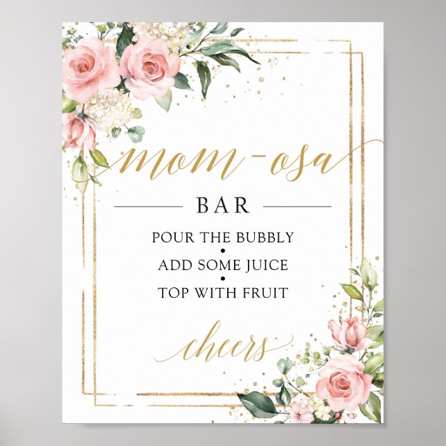 Bohemisch Blush Pink Blütengold Bar-Zeichen Poster (Vorne)