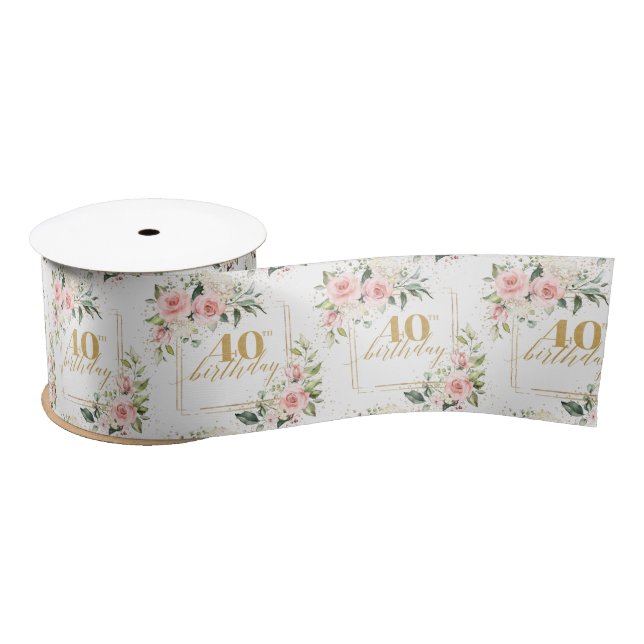 Bohemisch Blush Rose Eukalyptus Gold 40. Geburtsta Satinband (Spule)