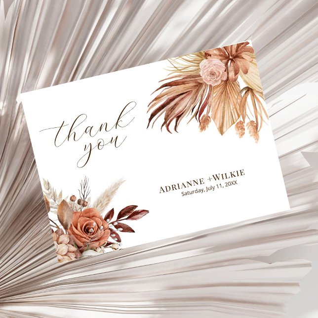 Bohemisch Boho Autumn Pampas Wedding Vielen Dank Postkarte (Von Creator hochgeladen)