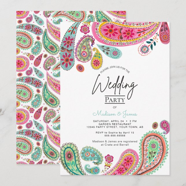 Bohemisch Boho Chic Pink Indian Paisley Wedding Einladung (Vorne/Hinten)