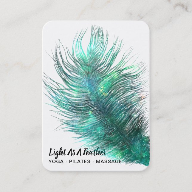 *~* Bohemisch Boho Cosmic Emerald Feather Visitenkarte (Vorderseite)