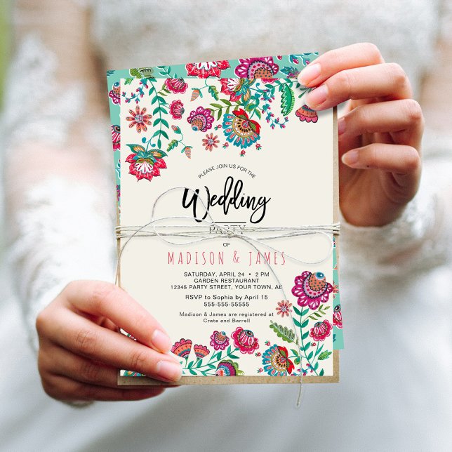 Bohemisch Boho Turquoise Fiesta Folk Blume Einladung (Bohemian Boho Turquoise Fiesta Folk Flowers Invitation)