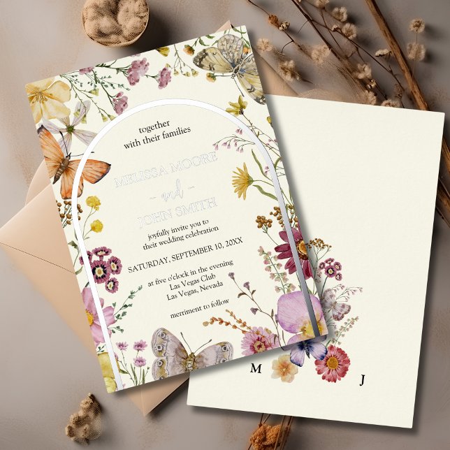 Bohemisch Boho Wildblume Wedding Folieneinladung (Von Creator hochgeladen)